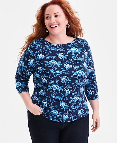 Style & Co Plus Cotton Boat-Neck Top, Macy's Exclusive