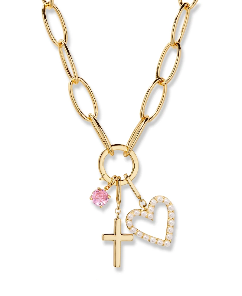 brook & york Gold Plated Cami Birthstone Cross Charm Chain Necklace