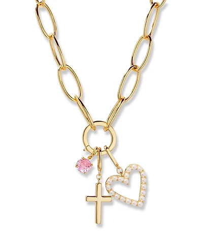 brook & york Gold Plated Cami Birthstone Cross Charm Chain Necklace