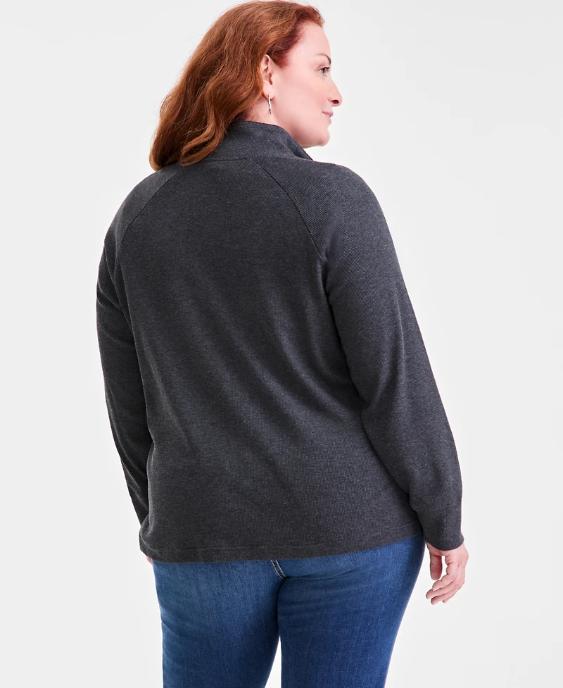 Style & Co Plus Waffle-Knit Half-Zip Top, Macy's Exclusive