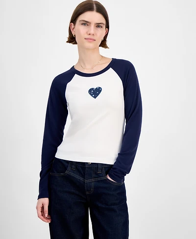 Hippie Rose Juniors' Crewneck Raglan Long-Sleeve T-Shirt