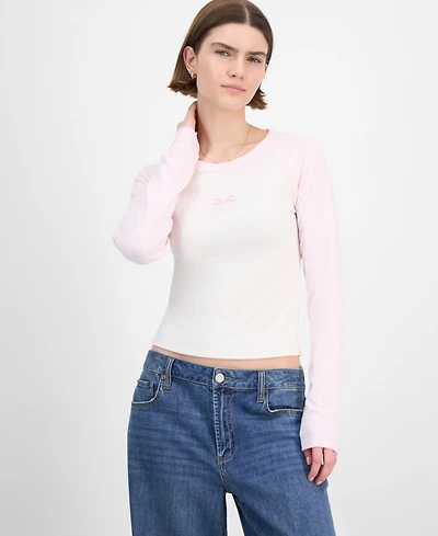 Hippie Rose Juniors' Crewneck Raglan Long-Sleeve T-Shirt