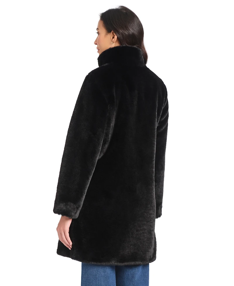 Jones New York Petite Faux-Fur Stand-Collar Coat