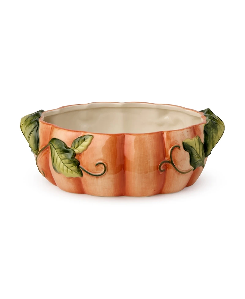 Certified International Harvest Fields 3-d Pumpkin Shallow Serving Bowl