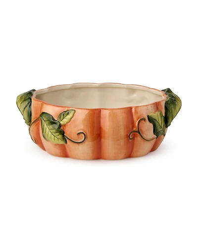 Certified International Harvest Fields 3-d Pumpkin Shallow Serving Bowl