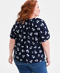 Style & Co Plus Floral-Print Puff-Sleeve Top