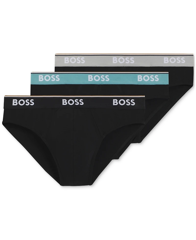 Boss by Hugo Men's Power 3-Pk. Tipped Logo Waistband Briefs