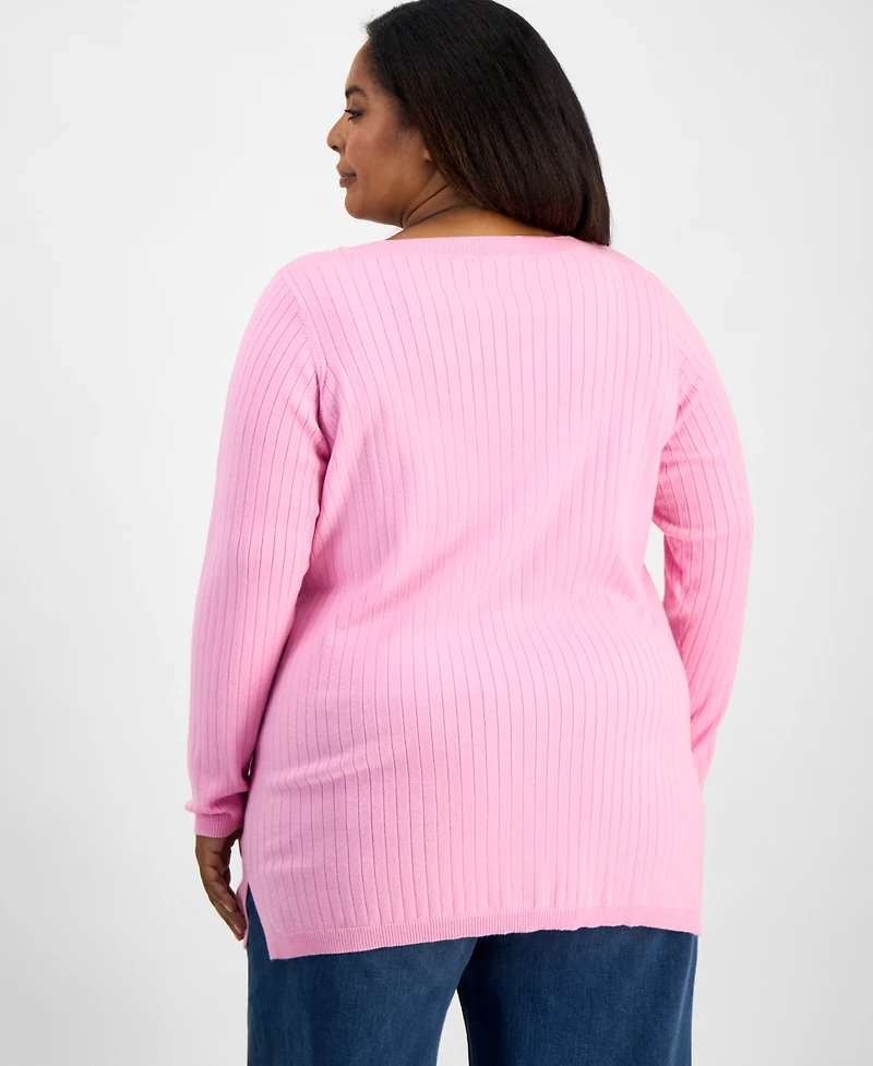 Style & Co Plus Solid Long-Sleeve Sweater, Macy's Exclusive