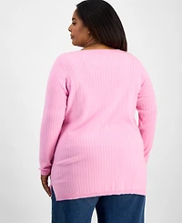 Style & Co Plus Solid Long-Sleeve Sweater, Macy's Exclusive
