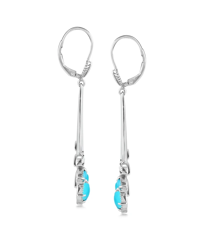 American West Jewelry Sterling Silver Sleeping Beauty Turquoise Open Pear Gemstone Lever Back Earrings