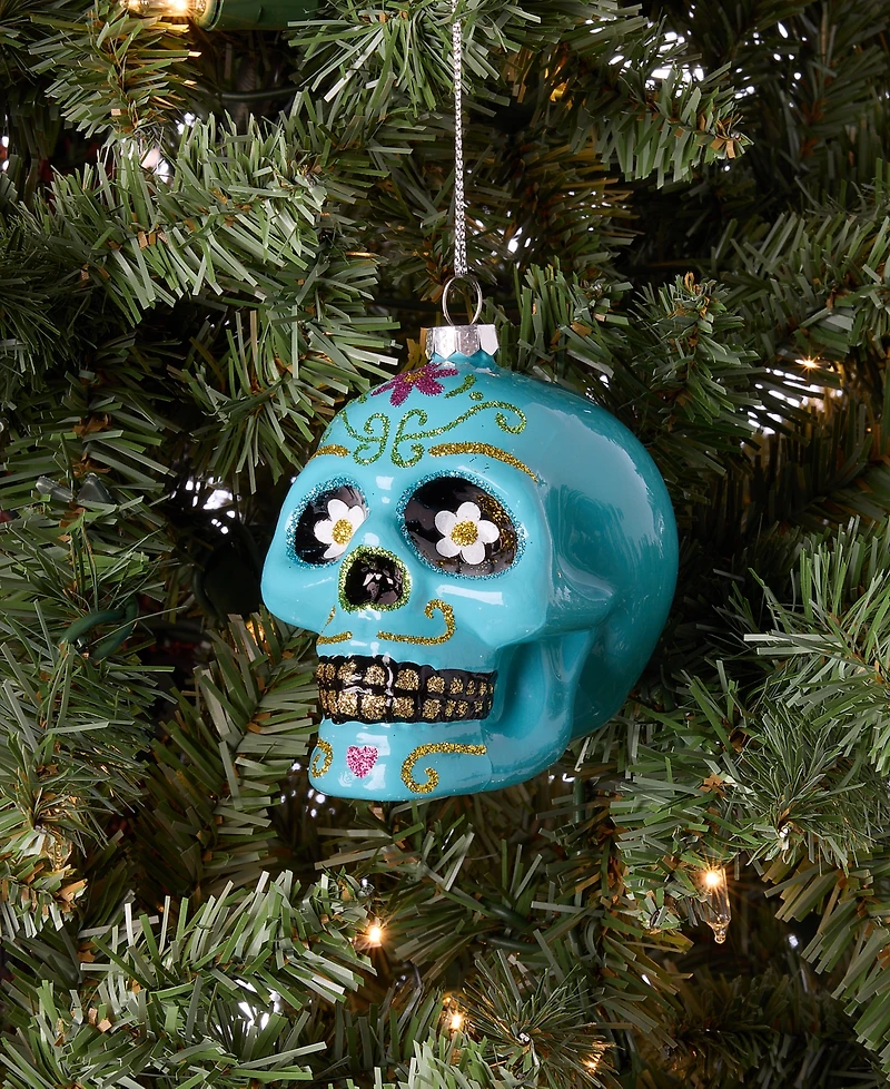 Holiday Lane Day of the Dead Glass Skull Ornament, Macy's Exclusive