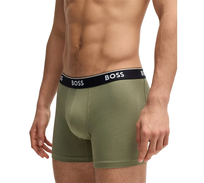 Boss by Hugo Men's Power 3-Pk. Tipped Logo Waistband Boxer Briefs