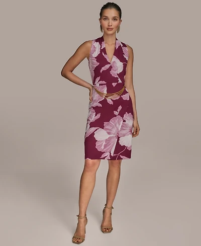 Donna Karan New York Women's Jersey Printed Chain-Belt Sheath Dress