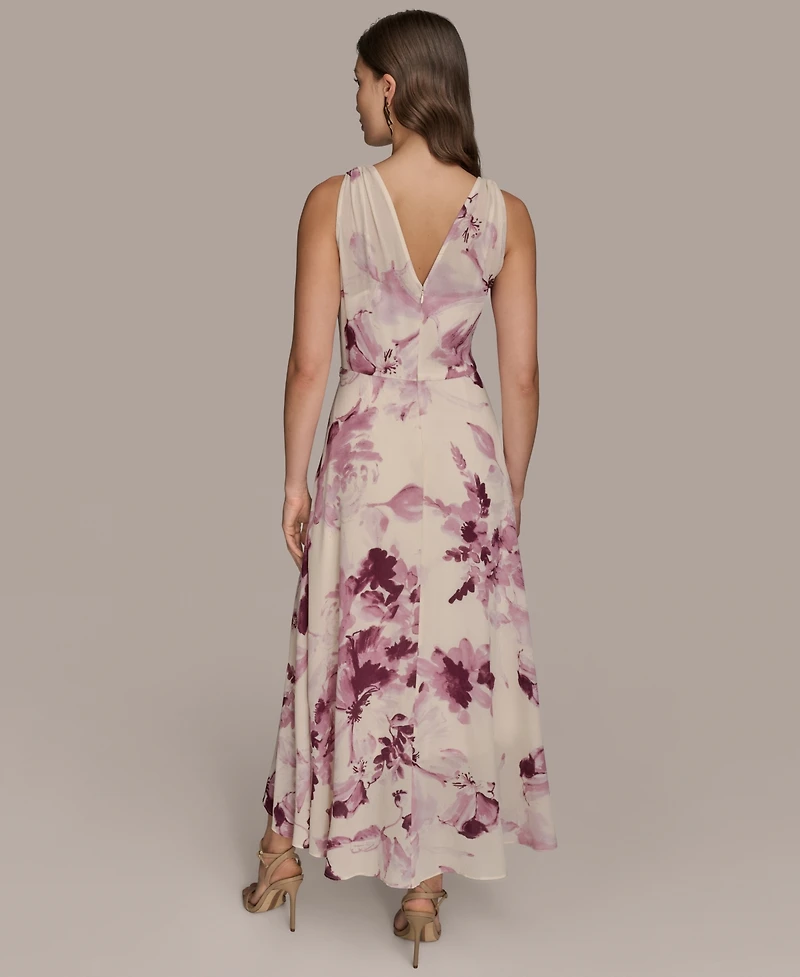 Donna Karan New York Women's Chiffon Floral Print Faux-wrap Midi Dress