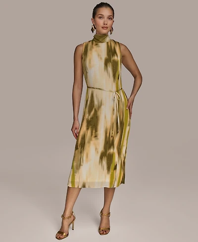 Donna Karan New York Women's Chiffon Printed Mock-Neck Midi Dress