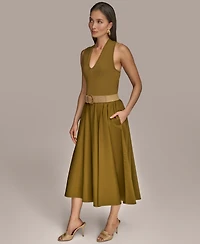 Donna Karan New York Women's Mixed-Media Belted Halter Dress