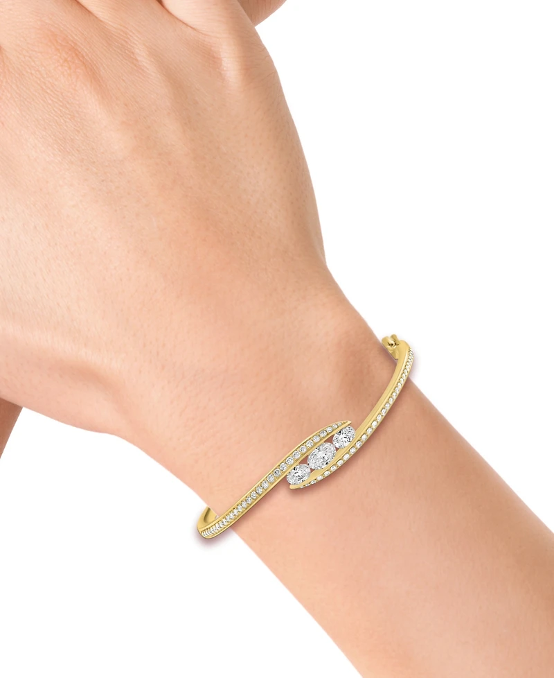 Effy Lab Grown Diamond Three Stone Swirl Bangle Bracelet (1-7/8 ct. t.w.) in 14k Gold