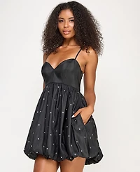 Seni & Cade Juniors' Rhinestone-Trim Taffeta Bubble Dress