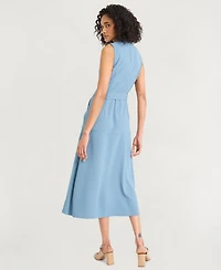 Luxely Women's Twill Belted Mock-Neck Sleeveless Dress