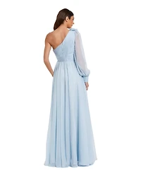 Mac Duggal Women's One Sleeve Chiffon Gown With 3D Flowers
