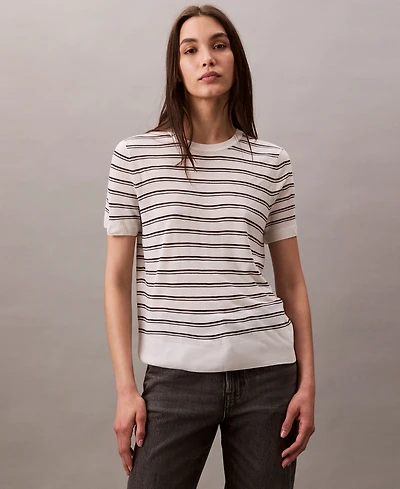 Calvin Klein Women's Short-Sleeve Striped Sweater