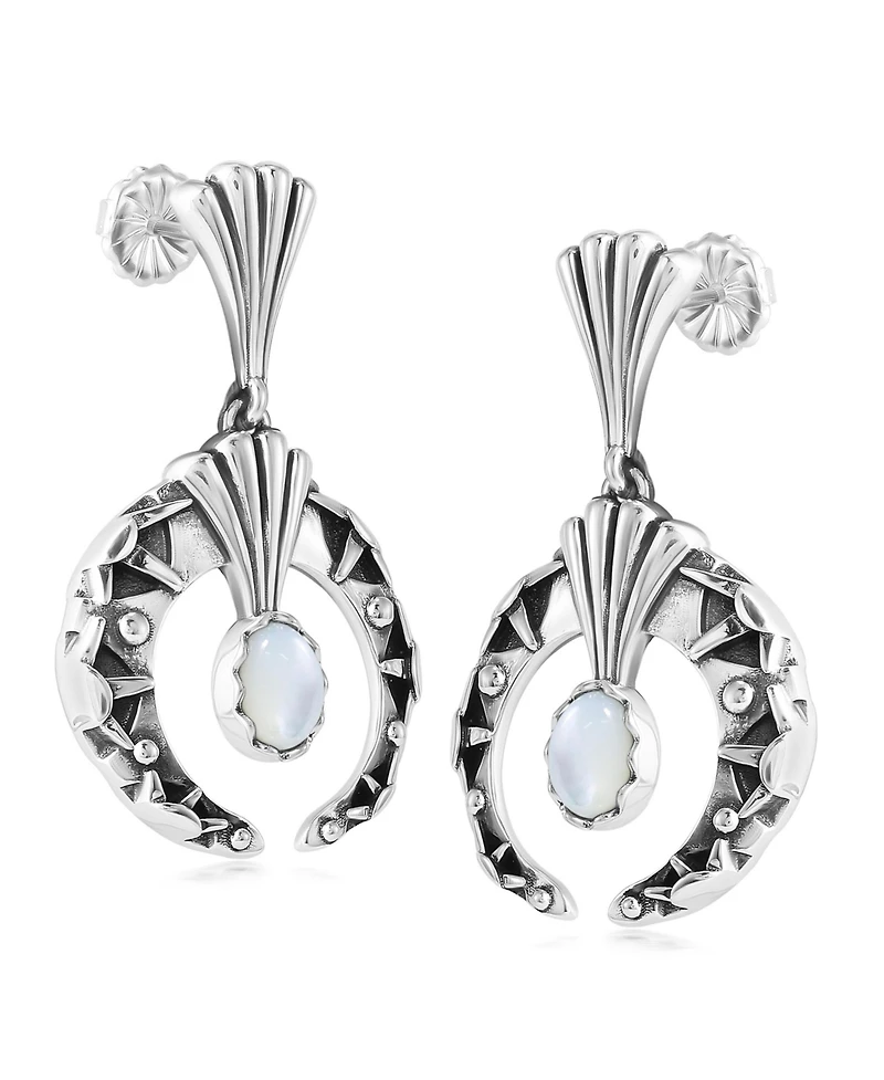 American West Jewelry Sterling Silver Mother of Pearl Fritz Casuse Oval Gemstone Naja Earrings