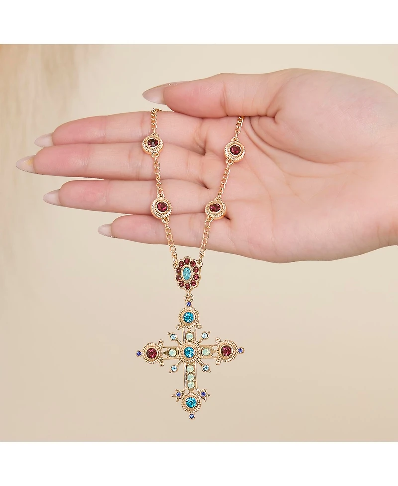 Jessica Simpson Crystal Gold-Tone Cross Pendant Necklace