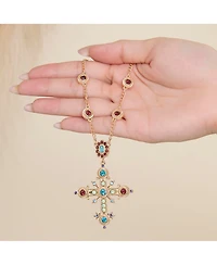 Jessica Simpson Crystal Gold-Tone Cross Pendant Necklace