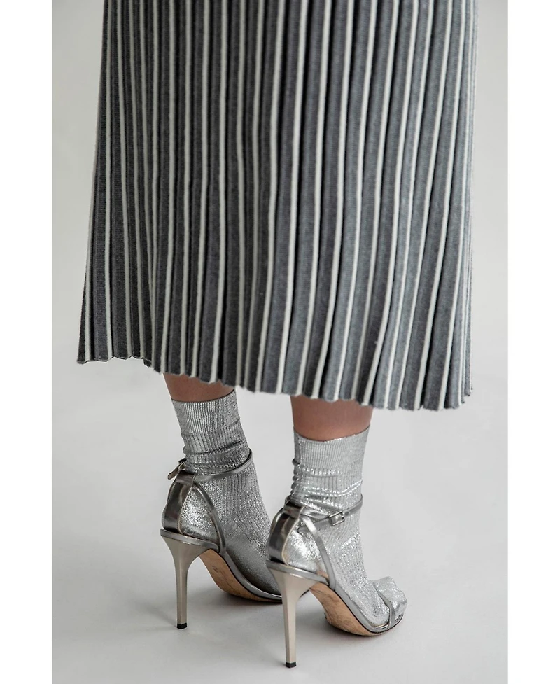 Sskein Women's Adeline Stripe Pleated Knit A Line Skirt