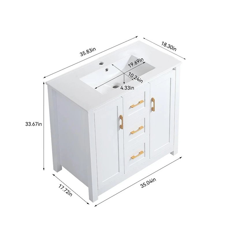 Casainc 36" Bathroom Vanity with Sink, 2 Soft-Close Doors & Drawers, Functional Storage Solution