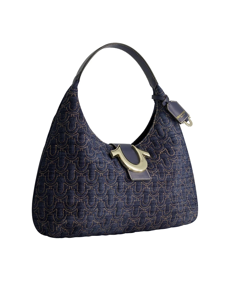 True Religion Quilted Horseshoe Large Denim Hobo
