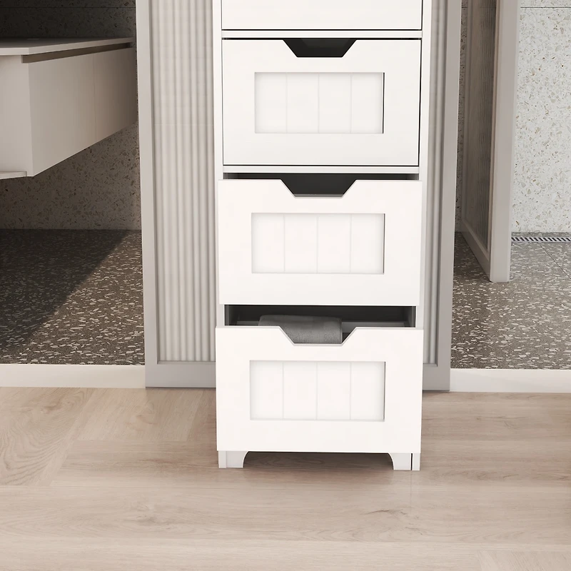 Casainc White Freestanding Storage Cabinet with 4 Drawers, Ideal for Bathroom, Kitchen & Living Room Organization