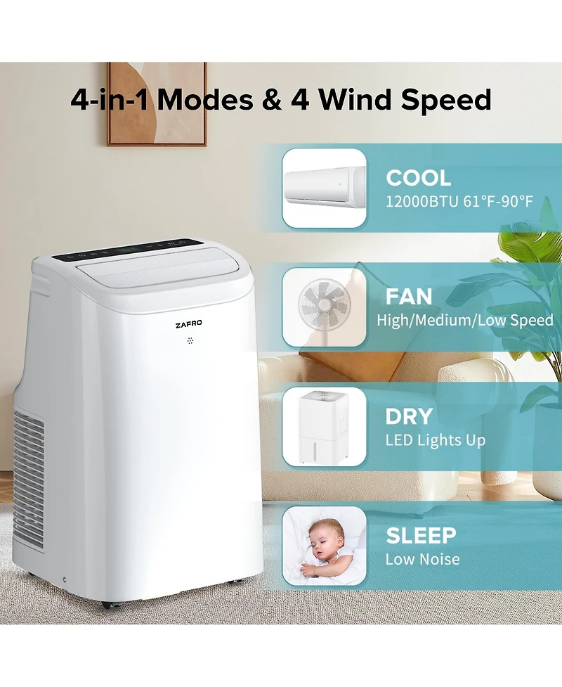 Zafro 6,000 Btu Portable Ac with Fan and Dehumidifier, Smart App, Remote Control, 24H Timer, Led Display, Easy Room Cooling and Humidity Control