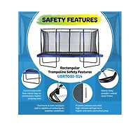 Plexalife 8' X 14' Gymnastics Style, Rectangular Trampoline Set with Premium Top-Ring Enclosure System - Blue/Black