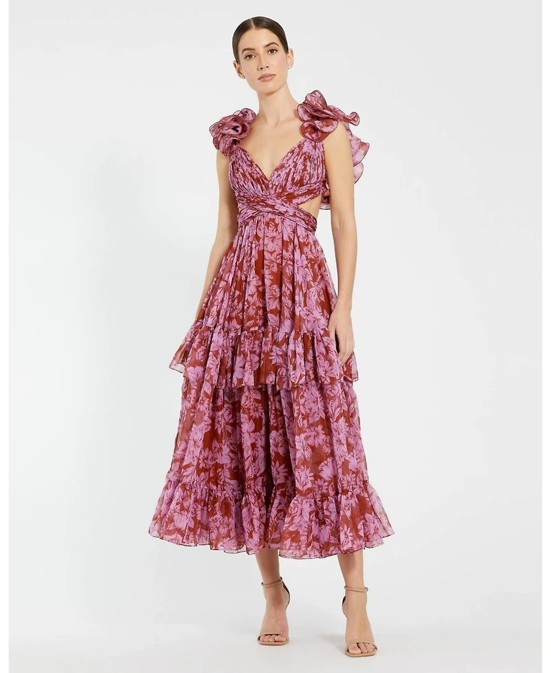 Mac Duggal Women's Ruffle Tiered Cut-Out Chiffon Dress