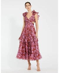 Mac Duggal Women's Ruffle Tiered Cut-Out Chiffon Dress