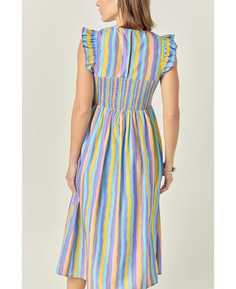 English Factory Women's Stripe smocking Midi dress