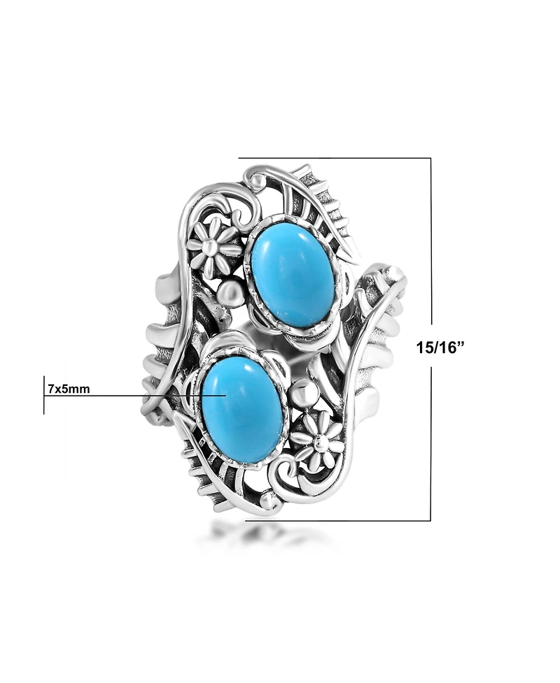 American West Jewelry Sterling Silver Sleeping Beauty Turquoise Vine and Leaf Bypass Ring
