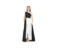 Amri Women's One Shoulder Dress With Cascading Ruffle Flower Detail