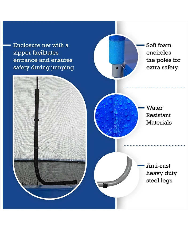 Plexalife Ft Round Trampoline Set with Premium Top-Ring Flex Frame Safety Enclosure System