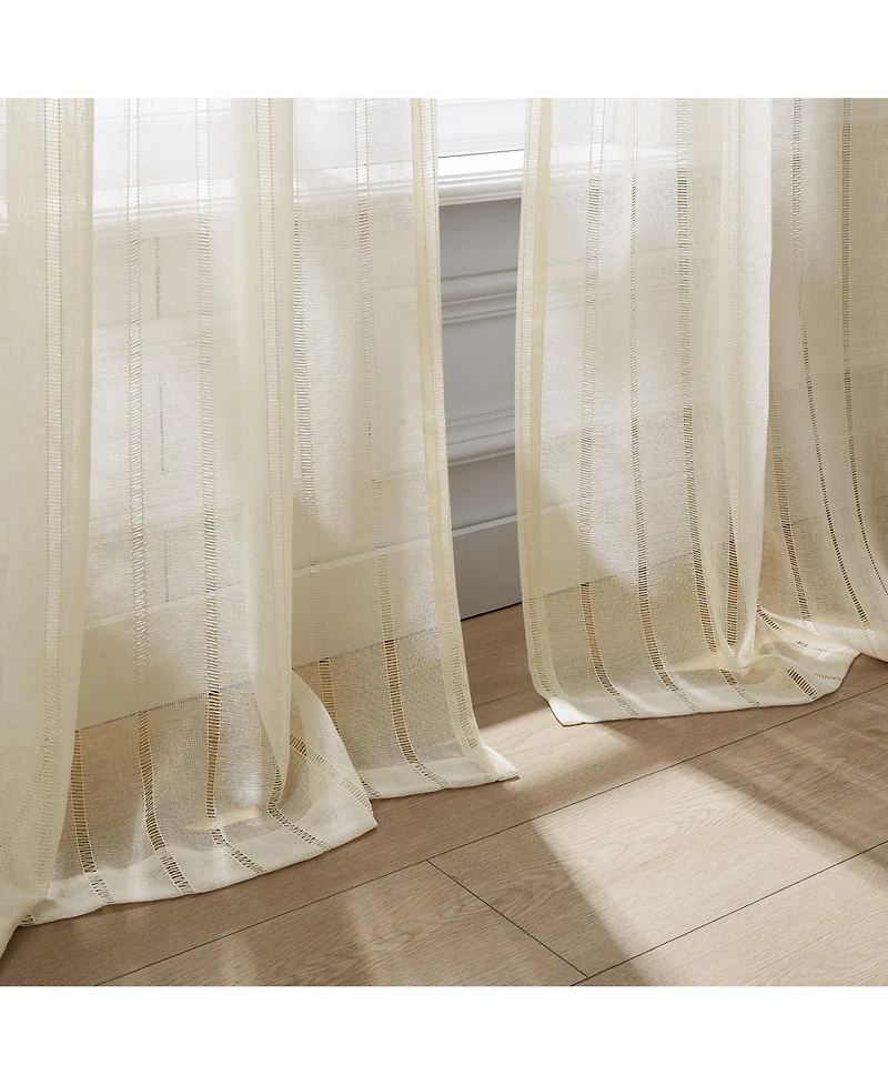 Lush Decor Calia Textured Stripe Sheer Window Curtain Panels Neutral Pair 52x84