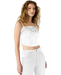 Steve Madden Women's Eras Embellished Cotton Denim Crop Top