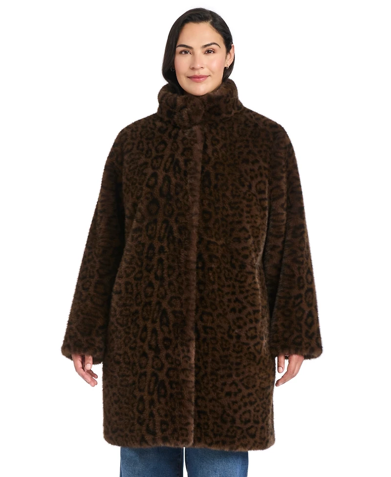 Jones New York Plus Size Stand-Collar Faux-Fur Coat