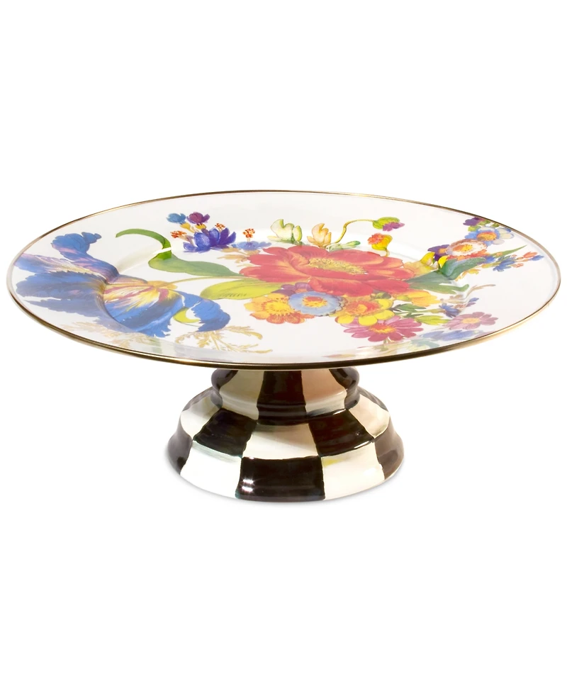 Mackenzie-Childs White Flower Market Large Pedestal Platter