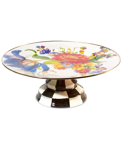 Mackenzie-Childs White Flower Market Large Pedestal Platter