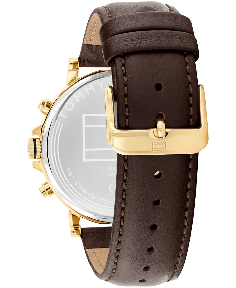 Tommy Hilfiger Men's Multifunction Brown Leather Strap Watch, 43mm