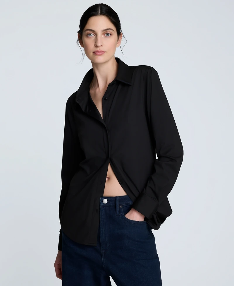 Kenneth Cole Women's Metro Knit Long-Sleeve Button-Front Shirt