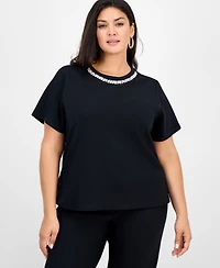 I.n.c. International Concepts Plus Cotton Embellished-Neck Top, Macy's Exclusive