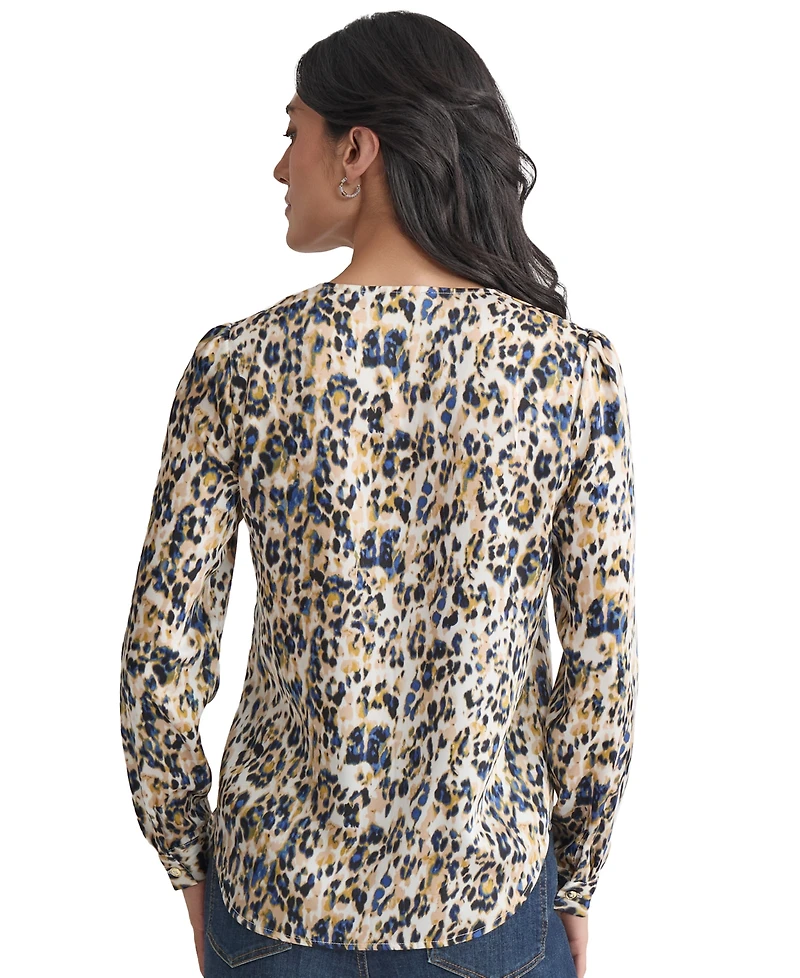 Jones New York Women's Animal-Print Flap-Pocket Long-Sleeve Top