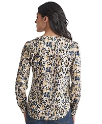 Jones New York Women's Animal-Print Flap-Pocket Long-Sleeve Top